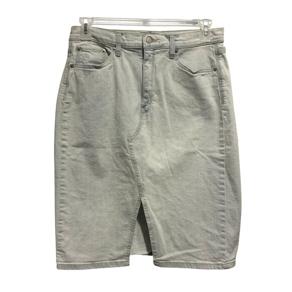 Banana Republic Denim Knee Lengh Skirt Sz 10 Cotton Lt Wash Front Vent Preppy - Picture 1 of 8